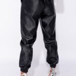 Black PU Elasticated Waistband Hem Jogging Trousers - La Femme Fatale 1