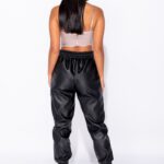 Black PU Elasticated Waistband Hem Jogging Trousers - La Femme Fatale 1